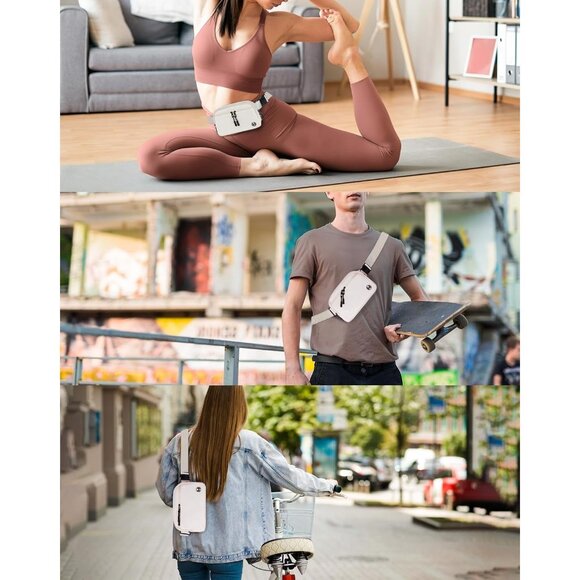 Womens Beige Fanny Pack 2L Crossbody Belt Bag Waterproof 5 Zipper Pockets - Picture 6 of 6